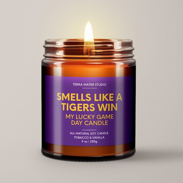 Smells Like A Tigers Win | LSU Lucky Game Day Candle | Soy Wax Candle | Tigers Fan Gift | LSU Game Day Decor | Tigers Sport Themed Candle