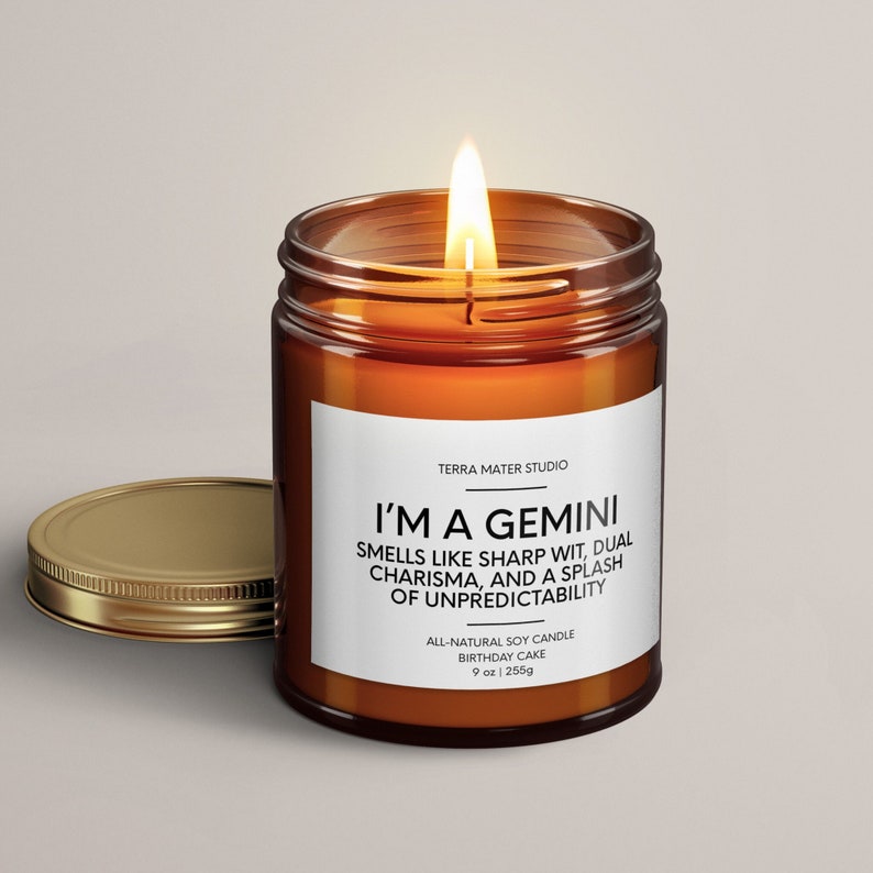 Gemini Candle Gemini Birthday Gift Soy Wax Candle Funny Gift For Gemini Horoscope Candle Zodiac Gifts image 1