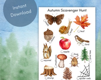 Búsqueda del tesoro de otoño - Naturaleza imprimible - Descarga digital - Recurso de aprendizaje al aire libre - Actividad de los primeros años - Escuela forestal