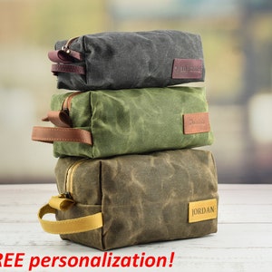 Personalized leather canvas Toiletry bag/Leather wax canvas dopp kit