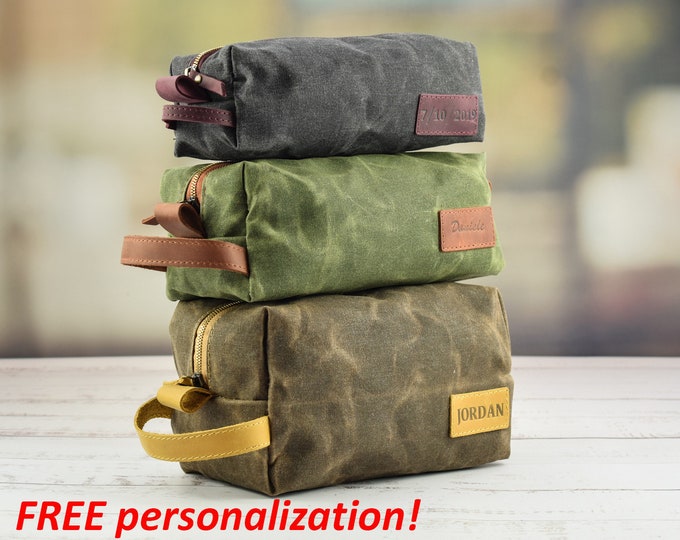 Personalized leather canvas Toiletry bag/Leather wax canvas dopp kit