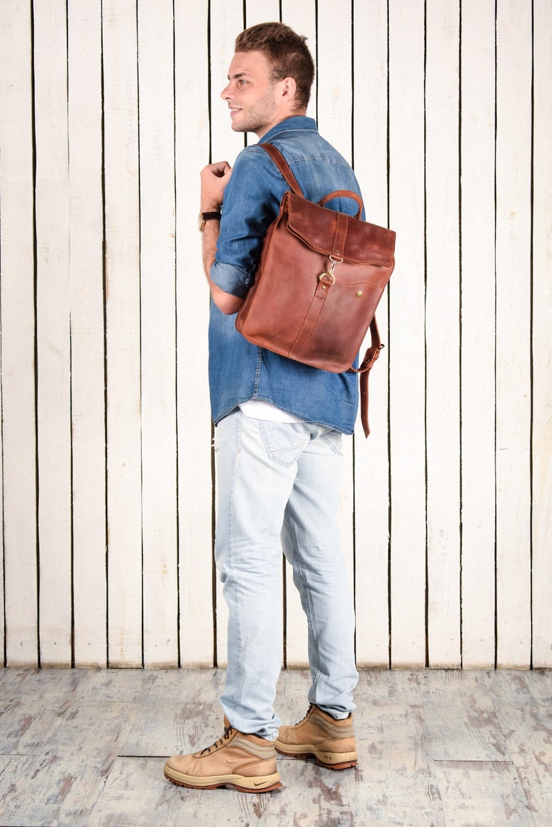 Brown leather backpack menWomens backpack13 /& 15 inch laptop backpack9 colorsPERSONALIZEDFull grain leather