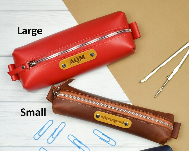 Personalized Leather pencil case/Pencil pouch/Leather zipper pouch/PERSONALIZED image 2