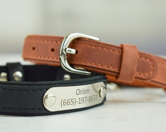 Personalized Leather Dog Collar, Custom Dog Collar with Name Plate, Leather Dog Collar