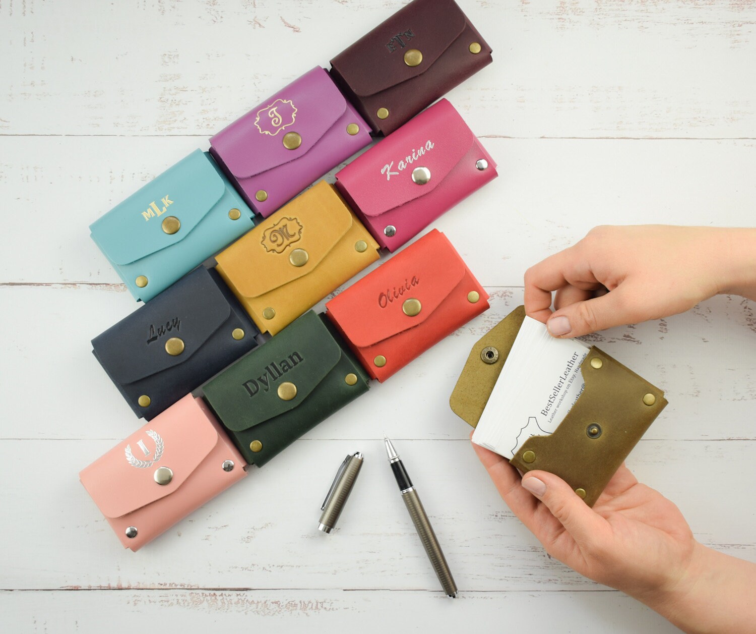 PERSONALIZED business card case/Credit card holder wallet/Leather bus…
