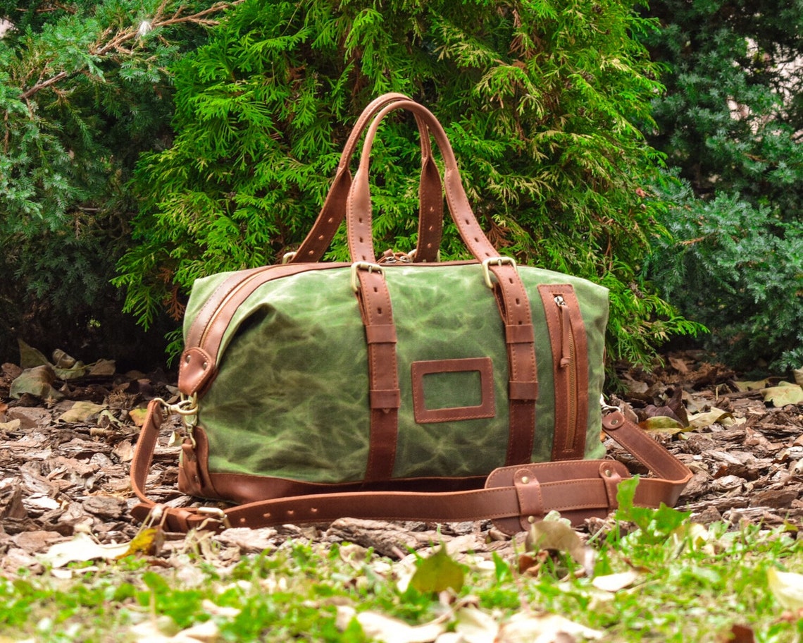 Wax Canvas Distressed Leather Holdall/Waterproof Waxed Duffle | Etsy