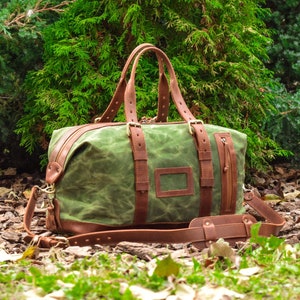 Wax Canvas Distressed Leather Holdall/Waterproof Waxed Duffle | Etsy