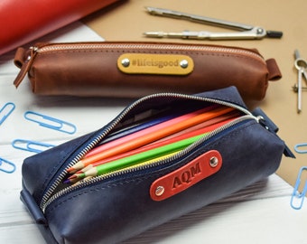 Personalized Leather pencil case/Pencil pouch/Leather zipper pouch/PERSONALIZED