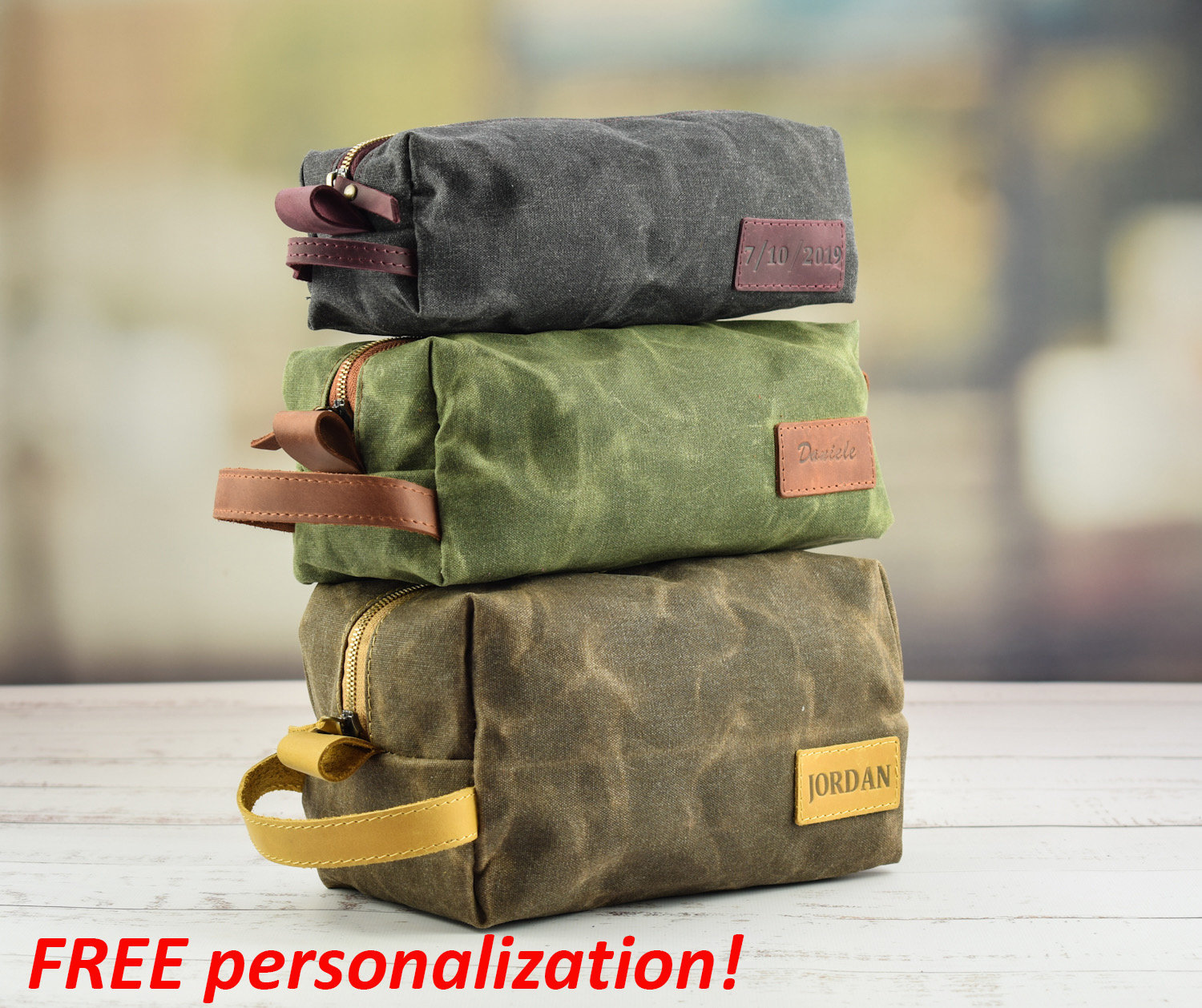 Personalized leather canvas Toiletry bag/Leather wax canvas dopp kit