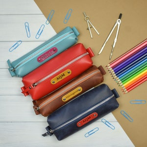 Personalized Leather pencil case/Pencil pouch/Leather zipper pouch/PERSONALIZED image 3