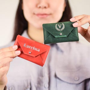 Leather business card holder/PERSONALIZED business card case/Credit card holder wallet/13 colors/Genuine leather