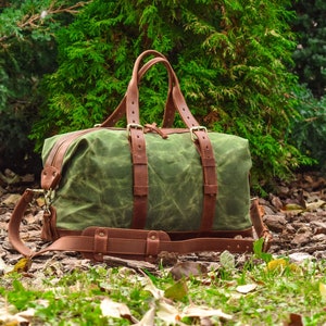 Wax Canvas Distressed Leather Holdall/waterproof Waxed Duffle Bag ...
