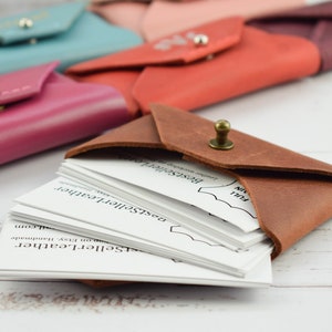 Leather business card holder/PERSONALIZED business card case/Credit card holder wallet/13 colors/Genuine leather