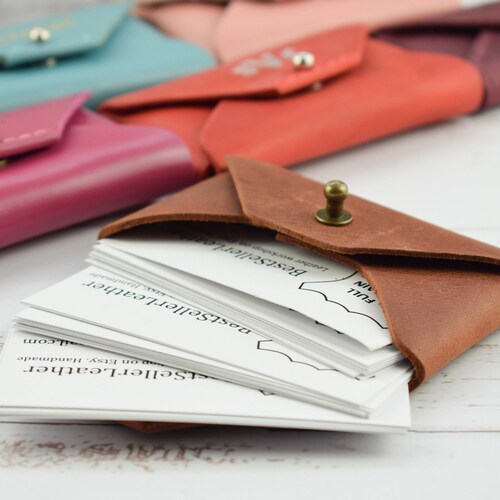 Personalized Business Card Holder Leather Bifold Credit Card Etsy
