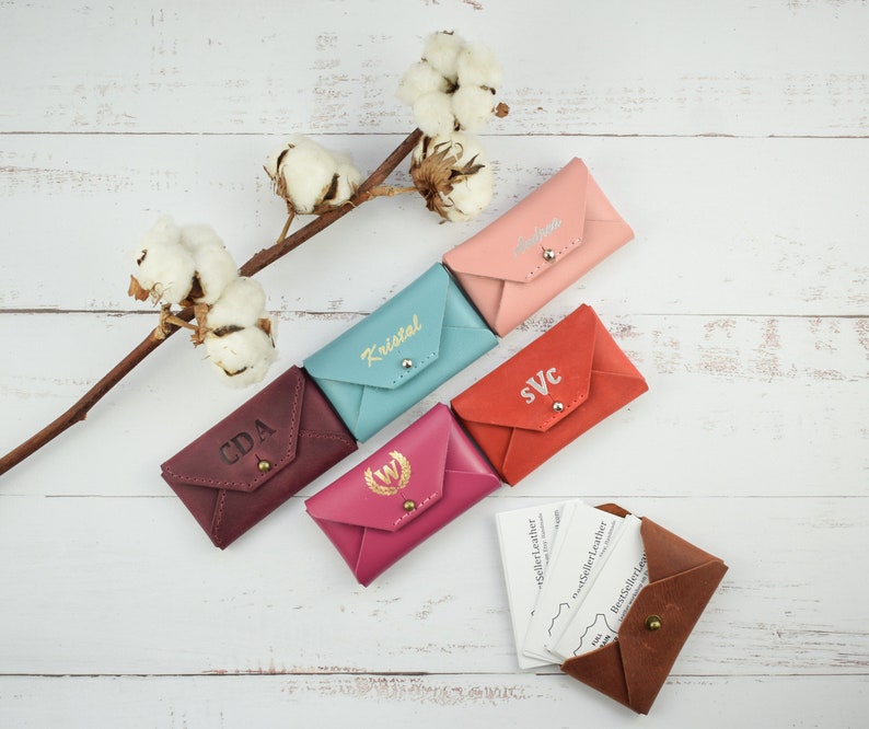 Leather business card holder/PERSONALIZED business card case/Credit card holder wallet/13 colors/Genuine leather image 2