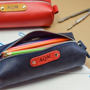 Personalized Leather pencil case/Pencil pouch/Leather zipper pouch/PERSONALIZED image 8