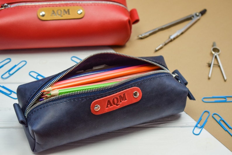 Personalized Leather pencil case/Pencil pouch/Leather zipper pouch/PERSONALIZED image 8