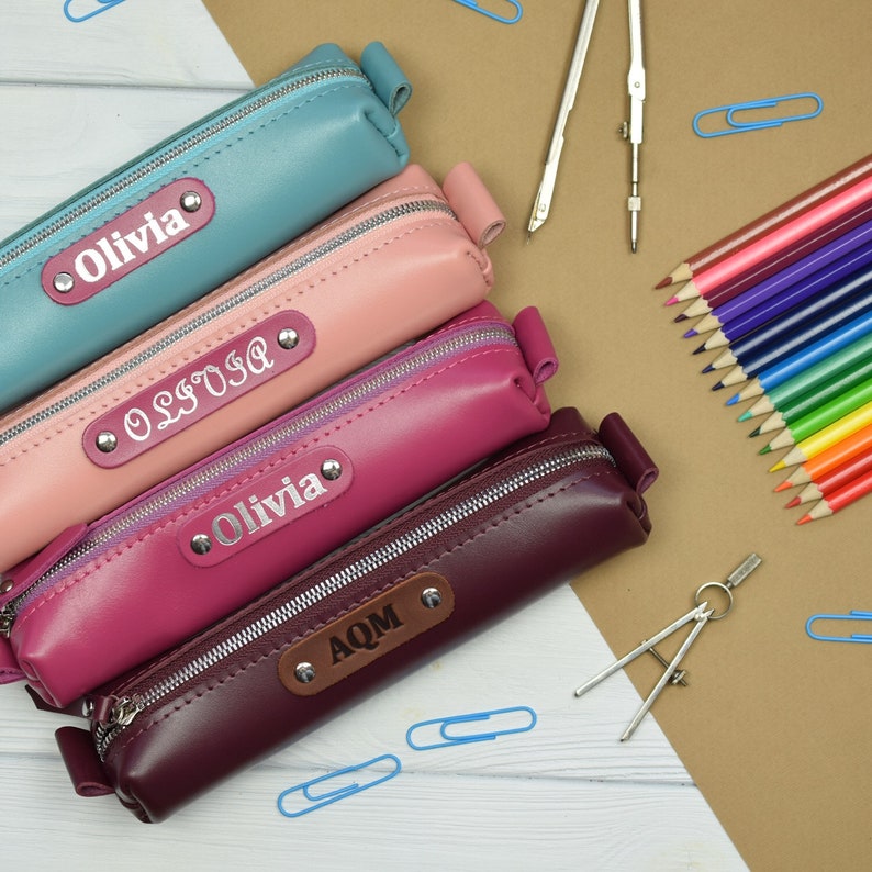 Personalized Leather Pencil Case/pencil Pouch/leather Zipper Etsy