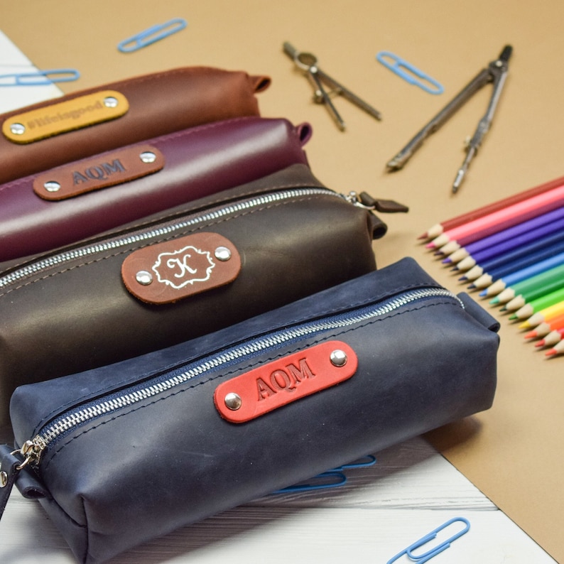 Personalized Leather pencil case/Pencil pouch/Leather zipper pouch/PERSONALIZED image 9