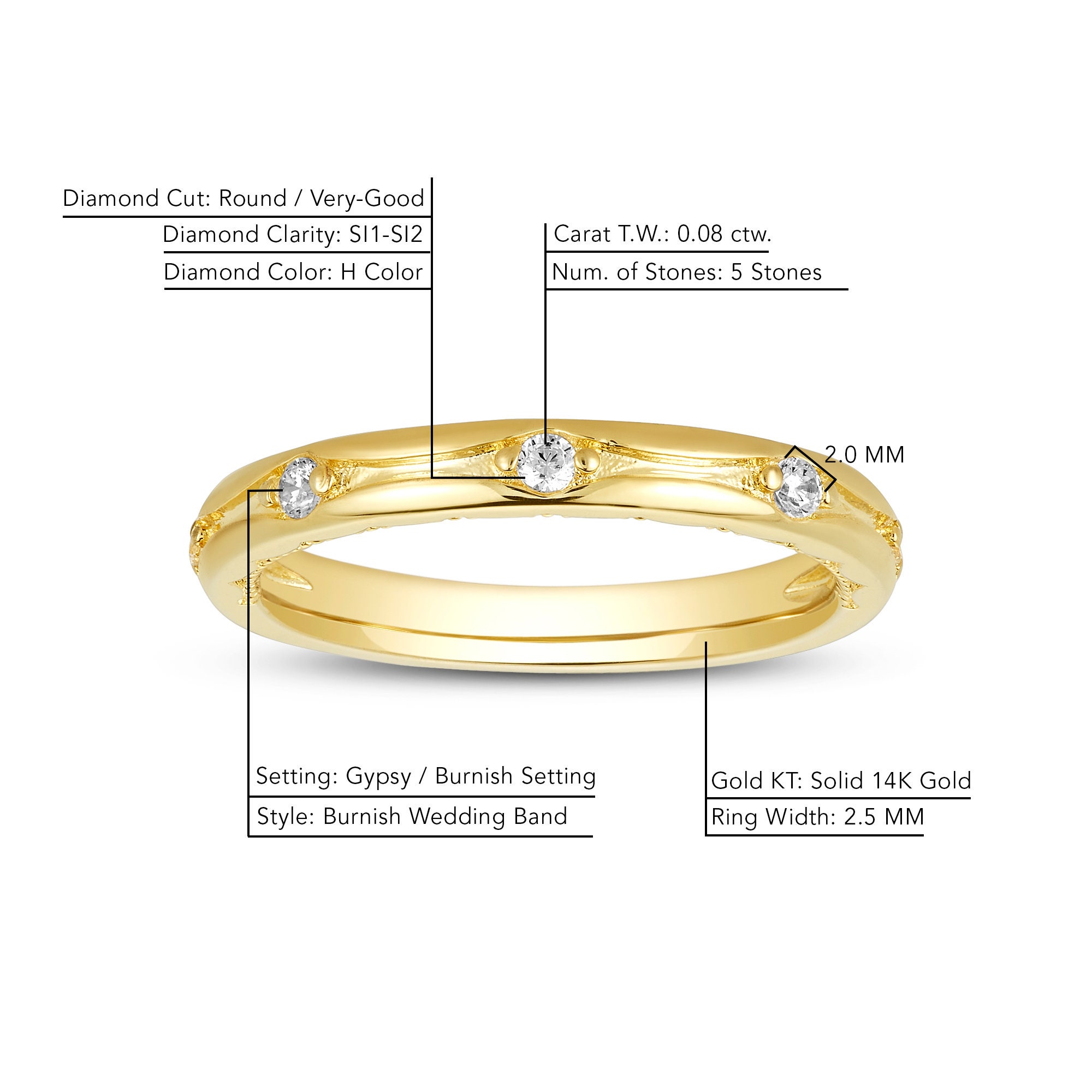 Simple Natural Diamond Burnish Set Wedding Ring / Diamond | Etsy