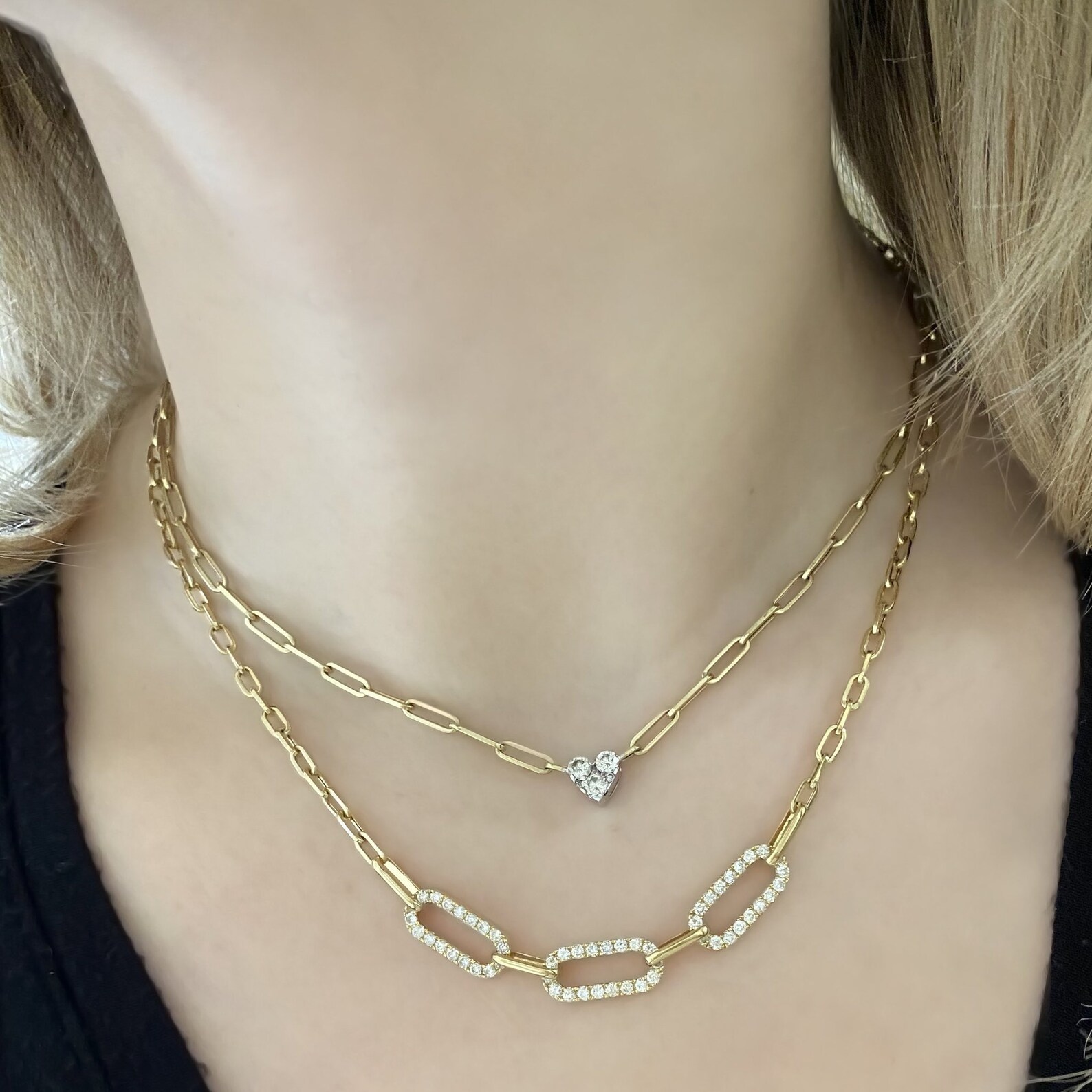 14K Diamond Chain Link Necklace Etsy