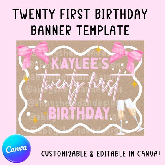 21st Birthday Banner Template, Customizable Party Decor (Digital Download)
