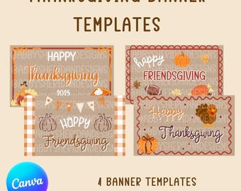 Thanksgiving Banner Templates, Customizable Fall Decor (Digital Download)