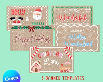 Customizable Christmas Banner Templates, Holiday Decor (Digital Download)