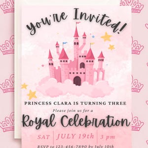 Editable Princess Themed Birthday Party Invitation, Third Birthday, Printable Castle Birthday, Instant Download, Girl&#39;s Birthday Party