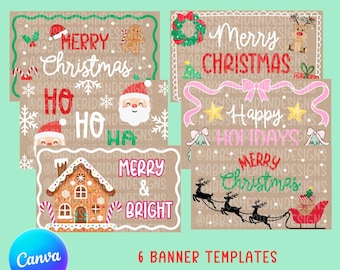 Customizable Christmas Banner Templates, Holiday Decor (Digital Download)