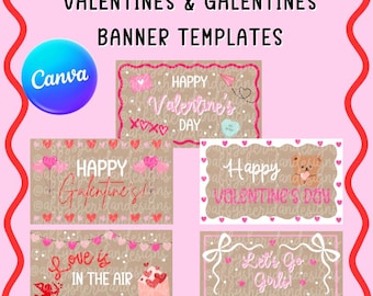 Valentine’s & Galentine’s Banner Bundle Digital Template – Editable Valentine Decor – Printable Galentines Party Banners – Instant Download