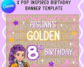K-Pop Geburtstagsbanner Vorlage, Anime Inspiriert Dekor (Digitaler Download)