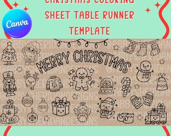Christmas Coloring Tablecloth Banner Template, Kids Holiday Activity (Digital Download)