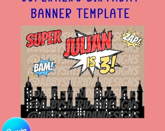 Superhero Birthday Banner Template, Comic Book Party Decor (Digital Download)