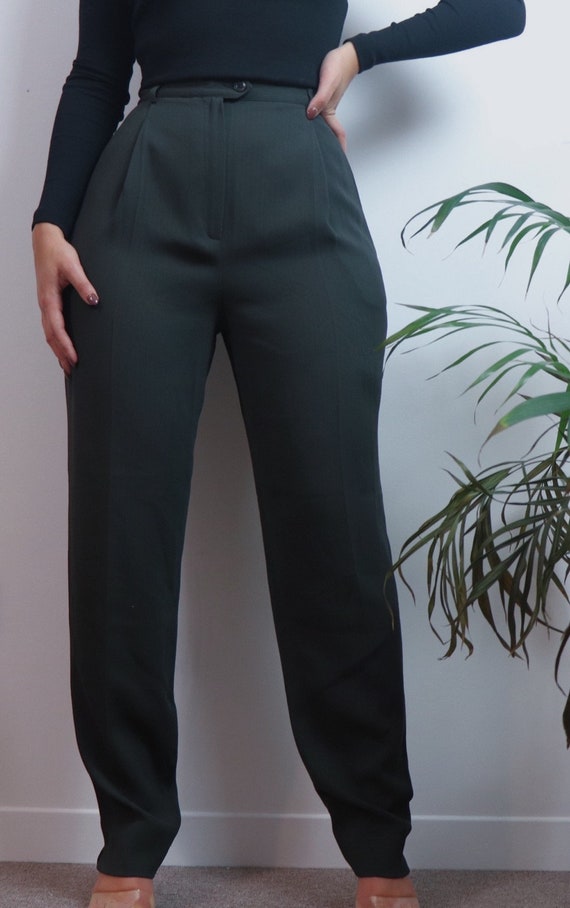 vintage 90s pants / high waisted trousers / green