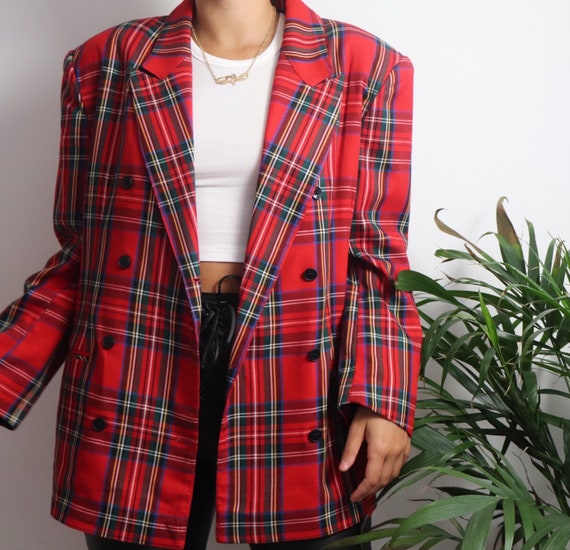 Red Vintage 80s Blazer Double Breasted Blazer Plai