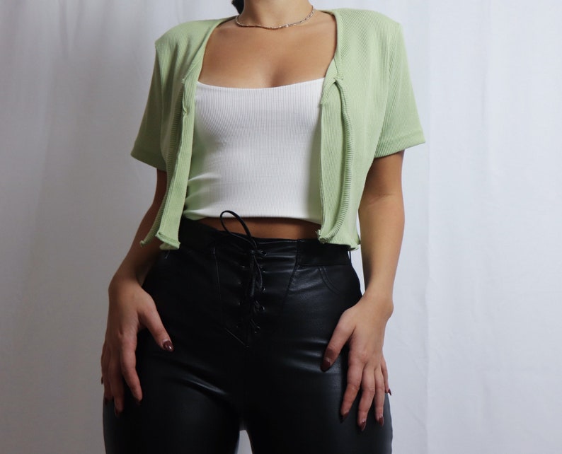 Reworked pastel green cardigan / open front cardigan / cropped Etsy