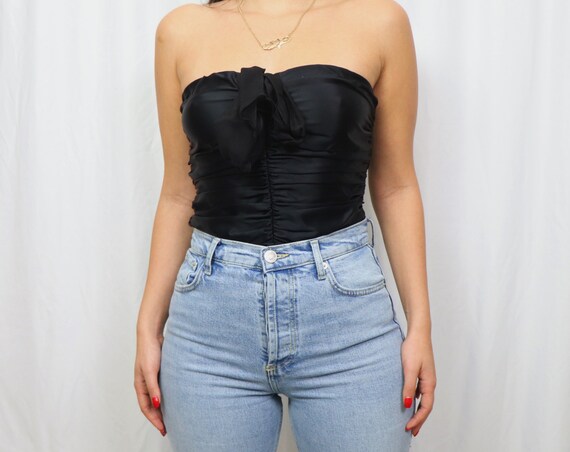 black strapless silk top / 90s tube top / vintage