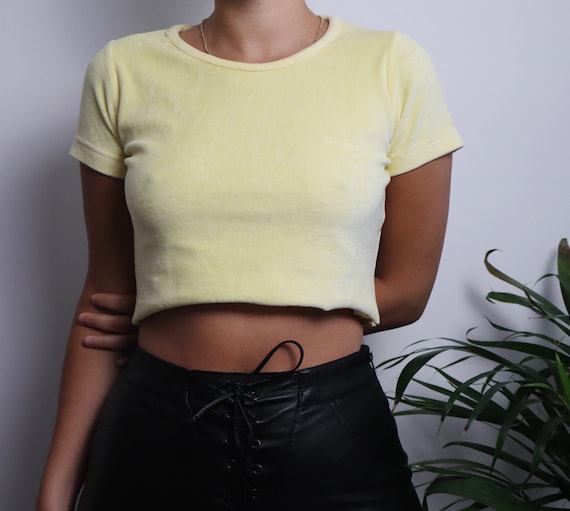 Vintage y2k pastel yellow crop top / pastel clothing / yellow Etsy
