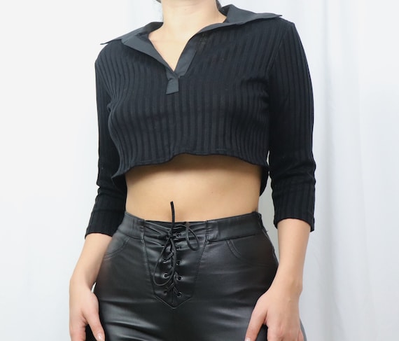 reworked black crop top / black crop top women / u