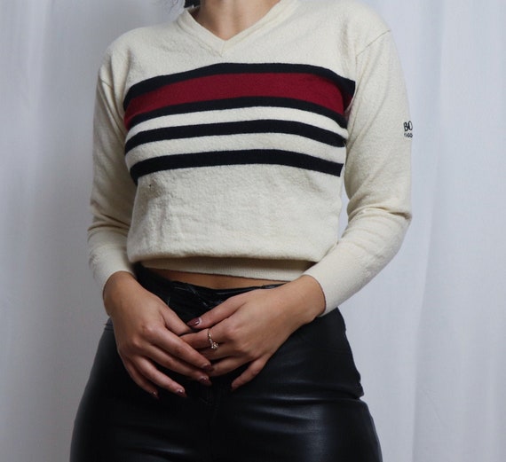vintage 80s hugo boss sweater / 80s jumper / strip