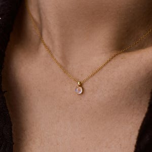 Moonstone Necklace Gold, Dainty Gemstone Pendant, Minimalist Jewelry Gift, June Birthstone Necklace, Everyday Layering Necklace for Her