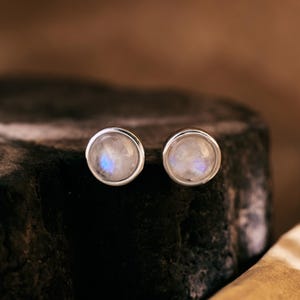 Rainbow Moonstone Earrings, sterling silver minimalist earring, tiny stud earrings, June Birthstone Jewelry, Gift for Her, anniversary gift