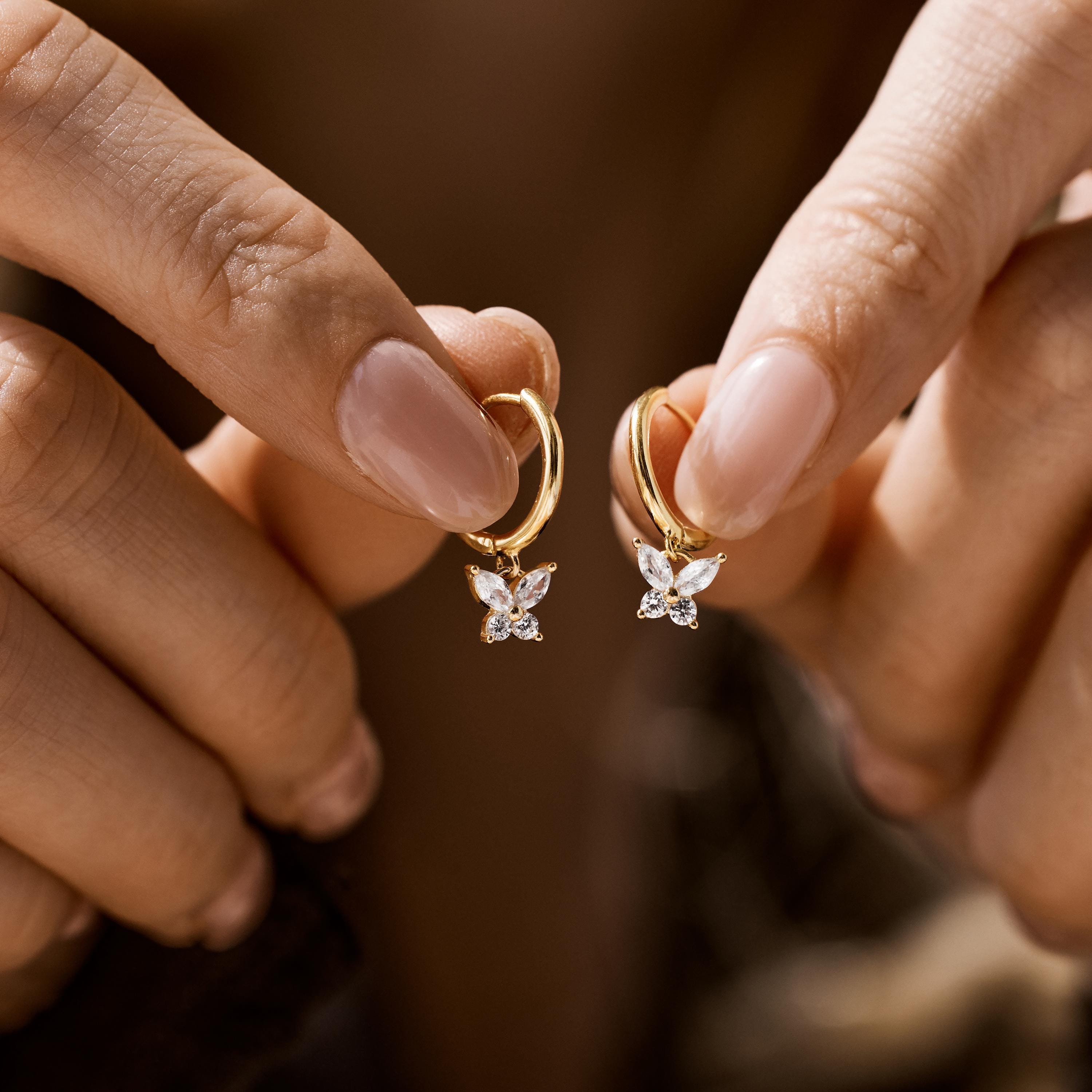 Sterling Silver Butterfly Earrings CZ Huggie Hoops, Dainty Zircon earrings for Women, Butterfly Jewelry Gift for Her, Everyday Earrings