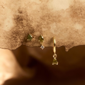 Moss Agate Earrings Set, Gold Green Stone Flat Back Earrings & Hoop Earrings, Sterling Silver Cartilage Stud, Natural Gemstone Gift for Her image 7