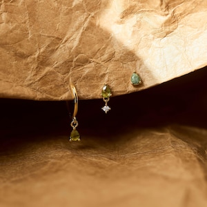 Moss Agate Earrings Set, Gold Green Stone Flat Back Earrings & Hoop Earrings, Sterling Silver Cartilage Stud, Natural Gemstone Gift for Her image 12