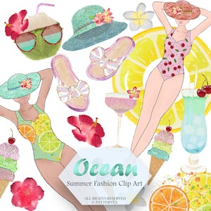 Summer Pool Party Clipart, Summer PNG, Beach Travel Hawaii Tropical Swimsuit Graphic Resources, Summer Planner Stickers Digital Cliparts