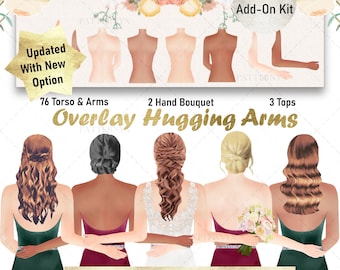 ADD-ON Kit-Custom Bridesmaid Bride Bodies, Bridal Bride Tribe Best Friend Hug Clipart, Watercolor Wedding Clipart, Marriage Clipart, DIY Set