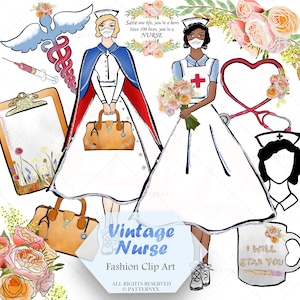 Medical Vintage Nurse Clipart, Nurse PNG Design, Nursing Doctor Bag Stethoscope Graphic Resources, Nurse Planner Stickers Digital Cliparts