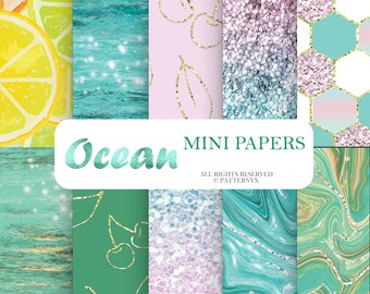 Ocean Glitter Digital Paper Texture Pattern Scrapbooking, Marble Digital Pattern Planner Stickers, Printable Glitter Marble wrapping paper